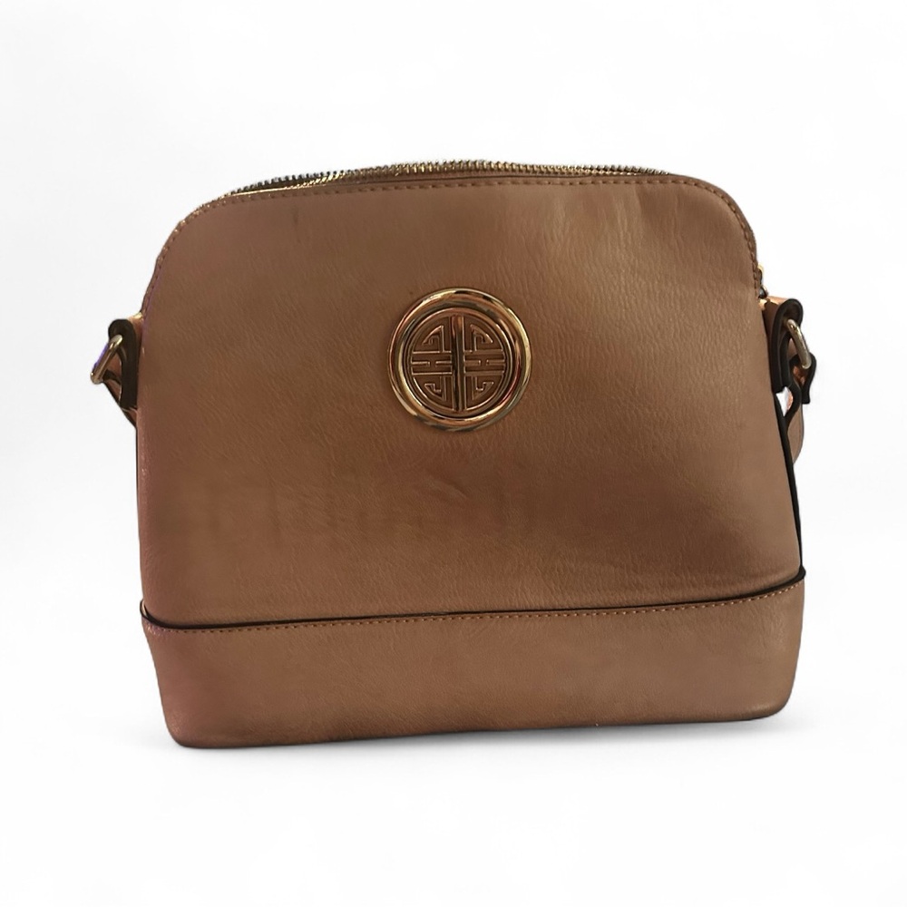 Chic Beige Crossbody Bag with Gold Accent